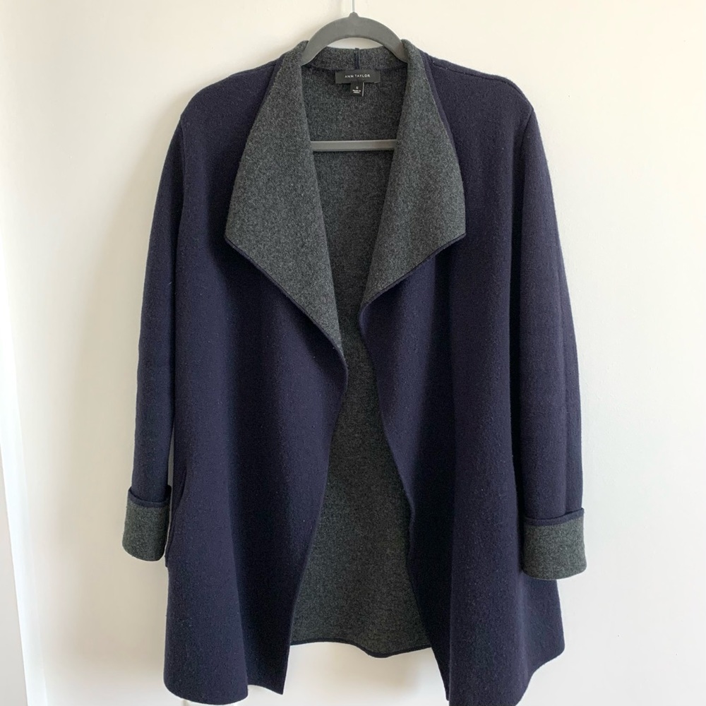 ANN TAYLOR Wool Cardigan Blue/Gray Size S
